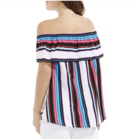 Vince Camuto Top Havana Bright Striped Off the Shoulder Blouse Size Large New - Picture 2 of 10